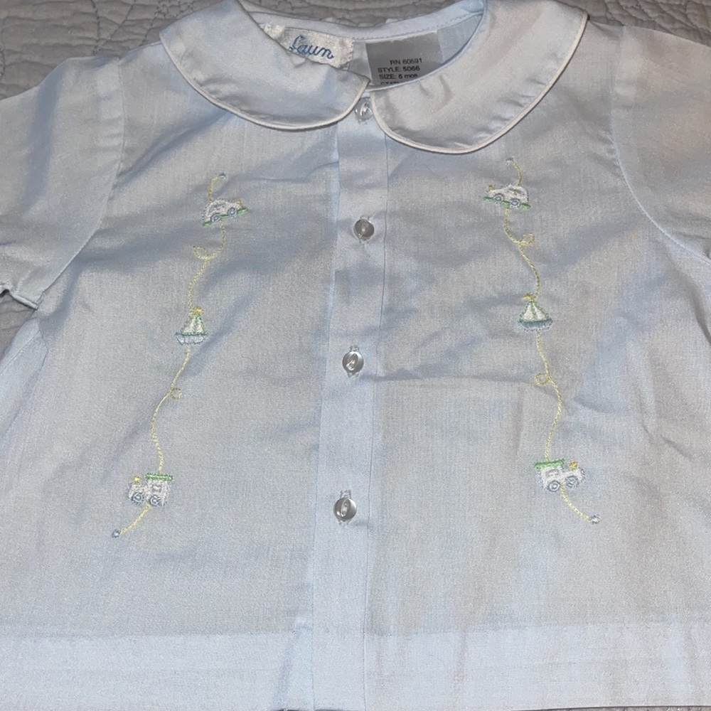 Two piece embroidery baby blue with white trim.Heirloom, portrait, classic - Picture 8 of 13